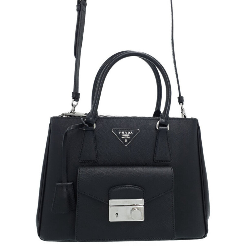Prada Saffiano Lux Leather Front Pocket Tote Nero black